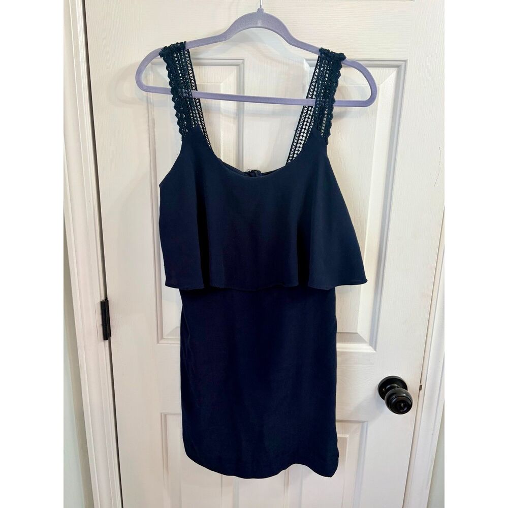 Anthropologie Maeve Tisana Shift Dress Navy Lace Sleeve Size 6